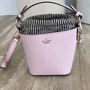 Kate Spade Light Pink and Black Striped Bucket Bag